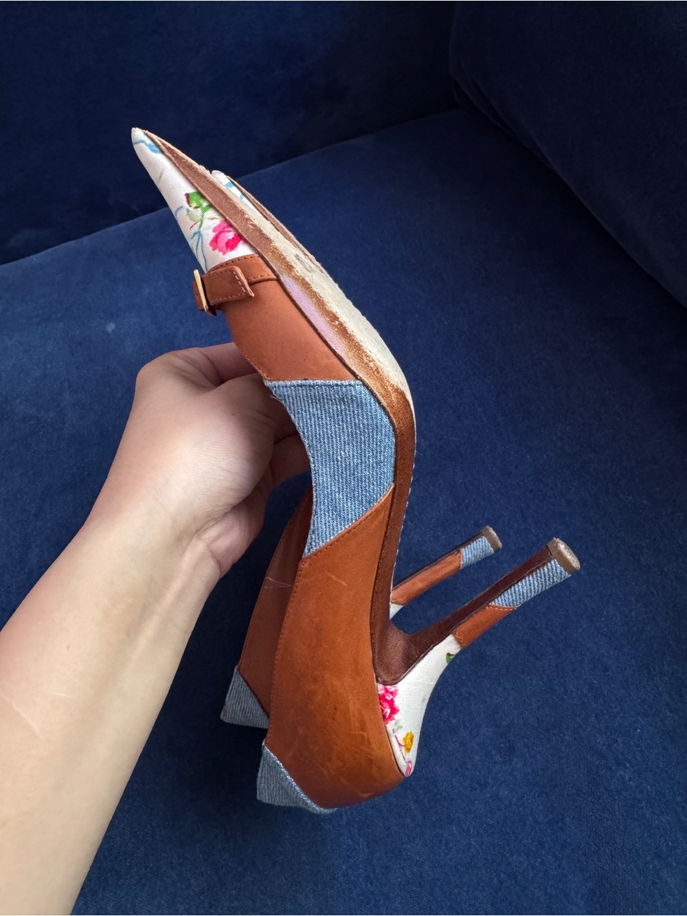 Christian Dior denim and leather floral heels Size 36 1/2 - Picture 4 of 8